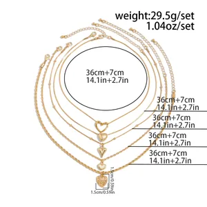 Size guide showing 29.5g weight and 36+7cm length for punk heart pendant necklace set