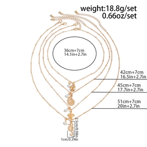 Detailed length guide for ocean theme layered necklaces with shell and turtle charms