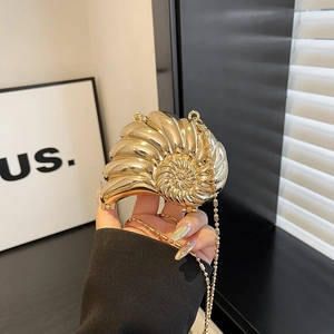 Damen Abendtasche In Nautilus-Muschelform Metallic-Acryl Hartschalen-Clutch Mit Kettenriemen Gold Silber Party Handtasche