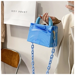 Detailed blue marble acrylic box bag with matching chunky chain and top handle