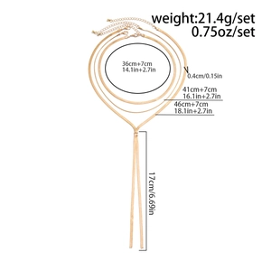 Detailed size and weight chart for layered gold snake chain necklaces with long tassels