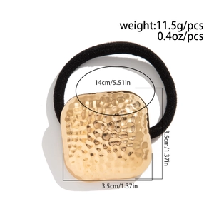 Gold square hair tie dimensions showing 3.5cm charm and 14cm elastic band length