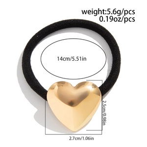 Detailed size specifications for black hair tie with gold heart pendant 2.7x2.5cm