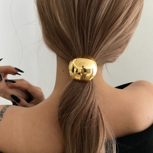 Elegant gold polished half-sphere hair tie minimalist geometric headpiece for women