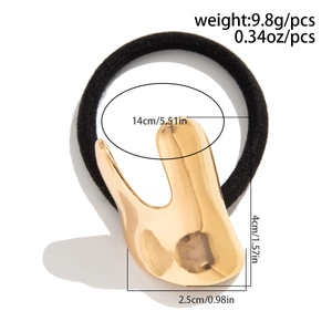Detailed size specifications of a gold geometric ponytail holder with black elastic band