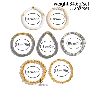 Detailed view of 7-piece Bohemian stackable bracelet set with size measurements