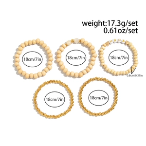 5-piece Bohemian wood bead bracelet set with MAMA letters and heart charms
