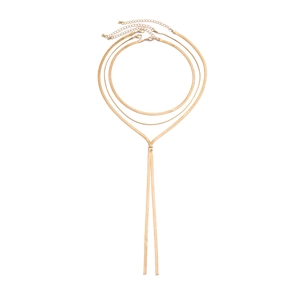 Minimalist gold multilayer necklace set with long tassel pendant for women