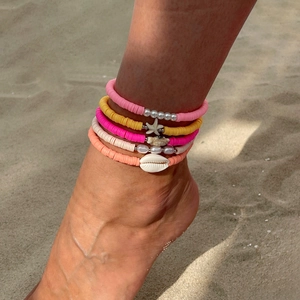 Chevillère À Plusieurs Rangs En Perles Heishi Bohème Pâte Polymère Colorée Avec Coquillage Naturel Et Étoile De Mer Bijoux De Plage