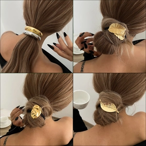 Élastiques à Cheveux en Métal Feuille et Lave pour Femmes Minimalistes en Alliage Bandes Élastiques Or Argent Accessoires