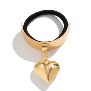 Elegant gold heart pendant hair tie with irregular geometric metal buckle on black band