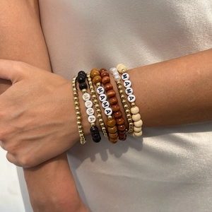 Bohemian multilayer beaded bracelet set with MAMA letter beads and golden heart charms
