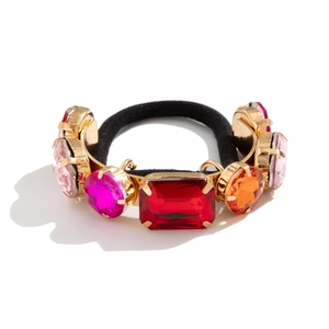 Luxury geometric hair tie with multi-colored crystals and gold metal ponytail holder