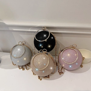 Pochette de soirée sphérique scintillante avec poignée en strass en quatre couleurs