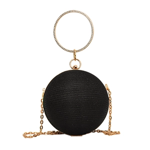 Sac boule noir de soirée avec finition pailletée et poignée ronde en strass