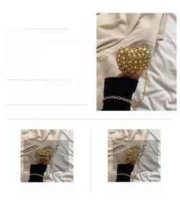 Detailed size chart for heart-shaped rhinestone evening bag with chain strap