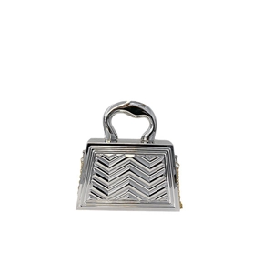 Silver metallic mini square bag with V-shaped wave texture and top metal handle