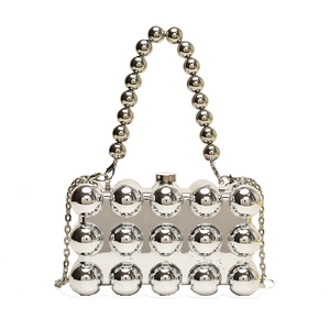 Silver acrylic bubble box evening bag with beaded handle and metal chain strap