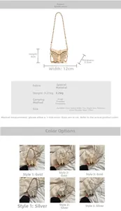 Détails des dimensions et options de couleurs à strass du mini sac boîte papillon en métal