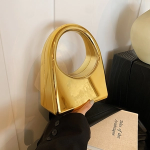 Sac de Soirée en Acrylique Miroir Avec Poignée Ronde Évidée Bandoulière Chaîne Dorée Amovible pour Femme Fête Mariage