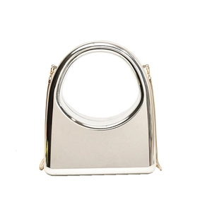 Sac à main moderne en acrylique miroir argenté avec poignée ronde et chaîne dorée