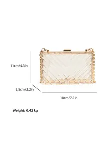 Detailed size specifications of the acrylic crossbody bag with chain and gold frame