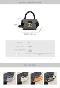 Detailed size specifications and color options for the vintage PU leather shoulder bag