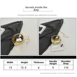 Size guide for acrylic evening bag with dimensions and interior capacity details