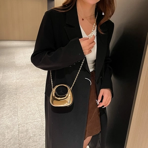 Mini gold mirror crescent bag with ring handle and metal chain strap for women