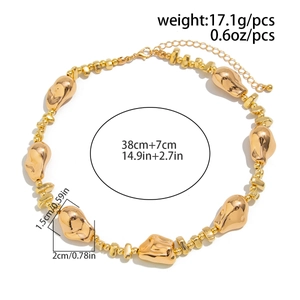 Detailed size specifications for gold irregular metal beaded necklace with dimensions