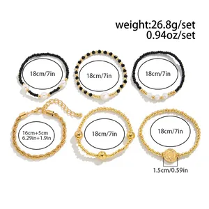 Guide des tailles pour ensemble de 6 bracelets étoile avec longueurs et poids détaillés