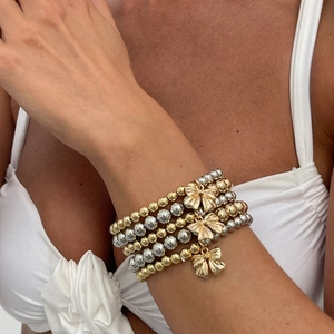 Beaded Bracelets CCB Alloy Material With Bow Pendants Multi Layer Stackable Fashion Style For Women