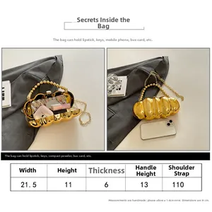 Detailed size guide and interior layout for the metallic wave pattern acrylic clutch