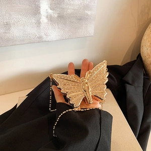 Mini Sac Bandoulière en Métal en Forme de Papillon pour Femme Chaîne en Strass Sac à Main de Soirée Sac de Fête de Niche de Luxe pour Femme