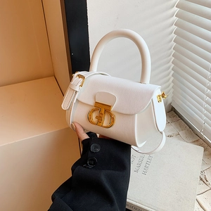Vintage PU Leather Square Handbag For Women Stylish Gold Metal Lock Fashion Versatile Shoulder Crossbody Bag Handbag