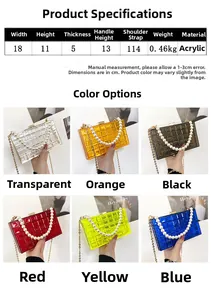 Détails de sacs bandoulière matelassés en acrylique avec poignées en perles et chaîne