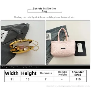 Size guide for chic acrylic chain shoulder bags showing interior storage and measurements