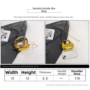 Detaillierte Größenübersicht und Kapazitätsanzeige der goldenen Metallic-Abendtasche