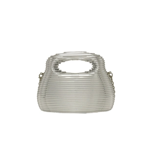 Silver rippled acrylic evening handbag with handle and chain metal rings for women