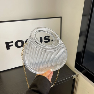 Transparent semi-circular handbag with vertical wave texture and round handle