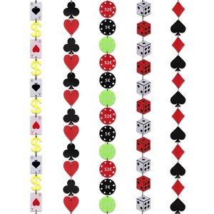 Detailed set of 5 casino theme party banners featuring poker cards, dice and poker chips