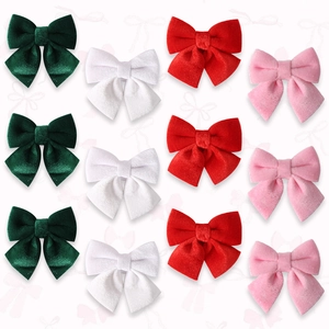 Set of 12 velvet Christmas bows in red green white and pink for festive decoration