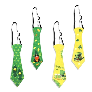 Set van 4 glitter stropdassen voor St. Patrick's Day met klaver- en kabouters