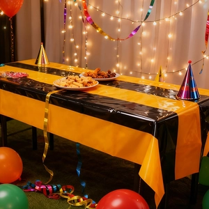 Waterproof orange and black striped party tablecloth for birthday and holiday decor