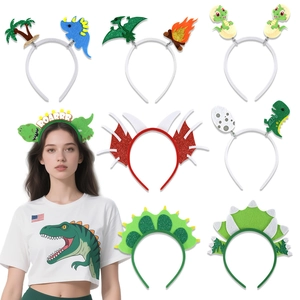 Detailed set of eight colorful cartoon dinosaur felt headbands for kids birthday parties