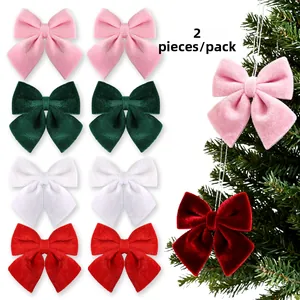 Christmas velvet bows for tree decoration, set of 2 in red, green, pink and white
