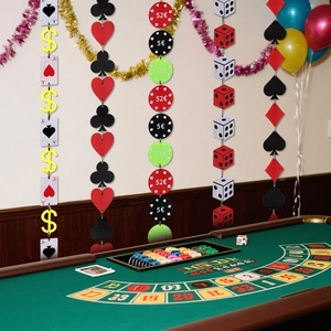 Casino Theme Party Decorations Felt Garlands Poker Cards Dice Chips Dollar Sign Hanging Banner For Las Vegas Birthday Party