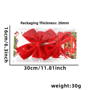 Detailed view of red velvet Christmas bows with precise size and weight measurements