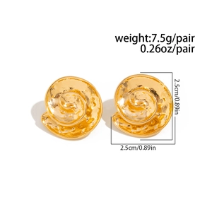 Detail of gold spiral metal earrings showing 2.5cm diameter and 7.5g weight info