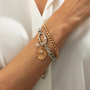 Sun Moon Star Pendant Charm Bracelet For Women Alloy Iron Chain Rhinestone Retro Mixed Gold Silver Tone Trendy Jewelry
